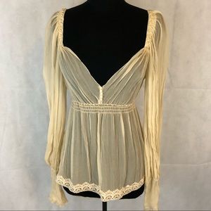 Elie Tahari sheer crinkle silk blouse sz Med